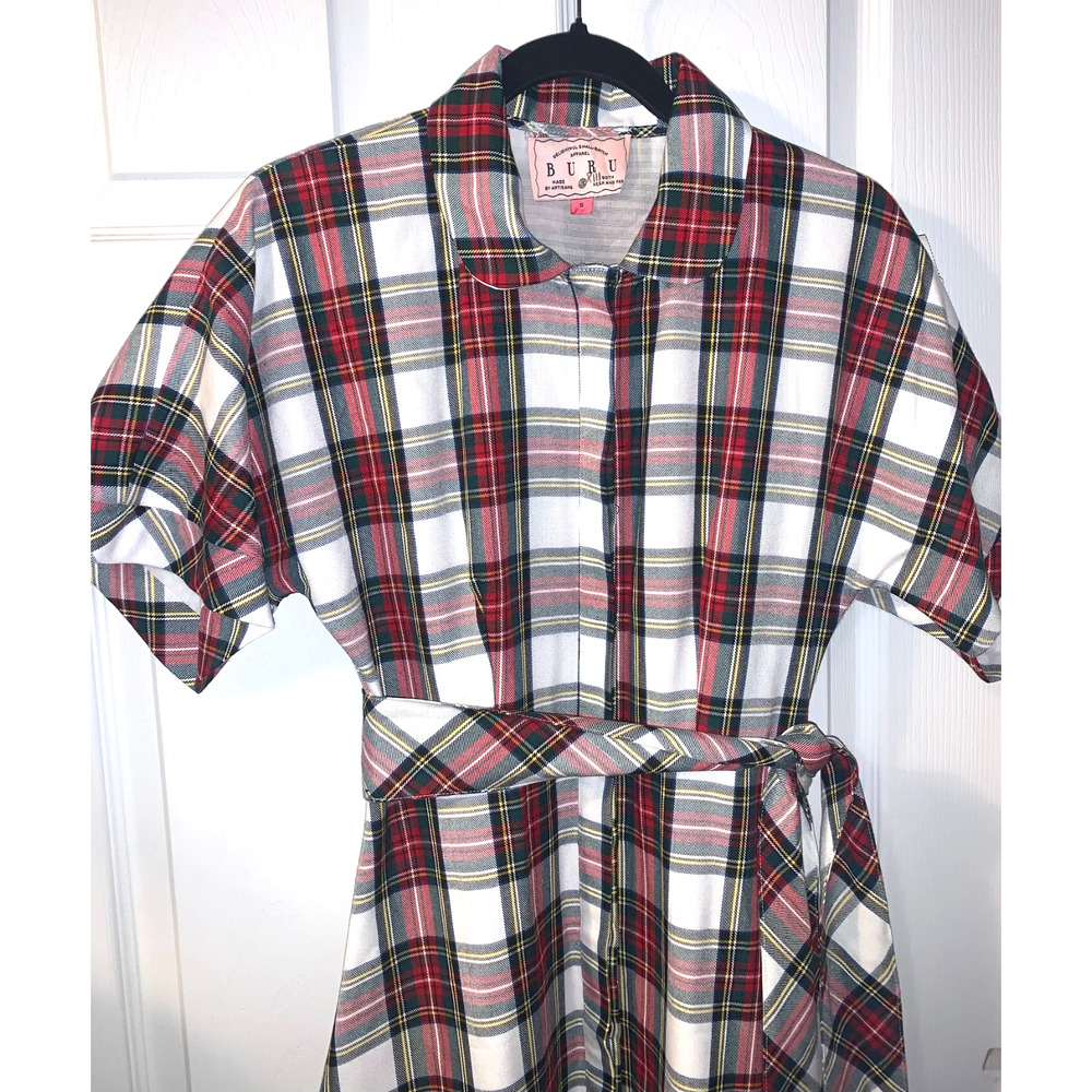 Buru Womens Stewart Tartan The Donna Day Gown Dress Size S Retro Fall Holidays - Picture 3 of 7